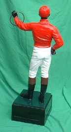 red black face lawn jockey photo, kentucky derby jockey antique