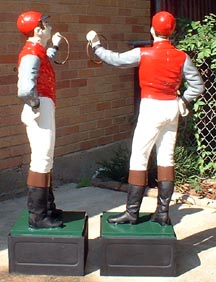 view of back of fully painted jockey statue