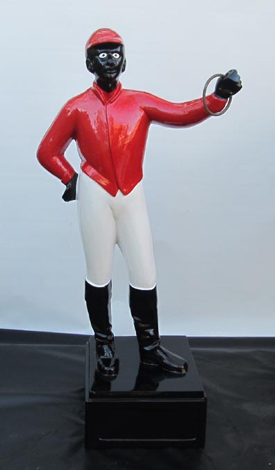 19th century legends of the turf red lawn jockey black face statue African American statuary